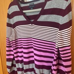 Tommy Hilfiger V-Neck Sweater in Burgundy and Pink Stripes